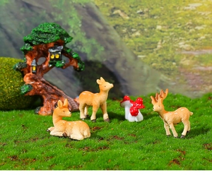 Miniature resin deer figurines with white spots for fairy garden decor and landscaping