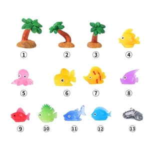 Miniature resin ocean animal set with octopus tropical fish and palm trees for DIY landscapes