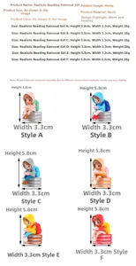Size chart showing 5.8cm resin cartoon figurines in six different raincoat colors