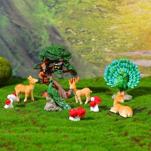 Resin Miniature Landscape Ornaments Simulation Peacock Deer Mushroom Tree House Figurines For DIY Fairy Garden Decoration
