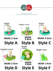 Detailed size chart for resin frog miniatures with lotus leaves for aquarium decor