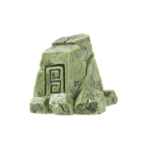 Retro artificial rockery aquarium ornament with ancient relief carving and green moss texture