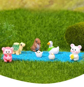Miniature resin animal figurines set including turtles and ducks for moss micro landscapes