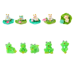 Set of 10 miniature resin frog figurines with lotus leaves for aquarium micro landscape decor
