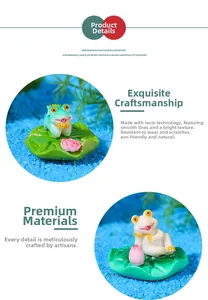 Detail of miniature resin frog figurines on lotus leaves for aquarium micro landscape