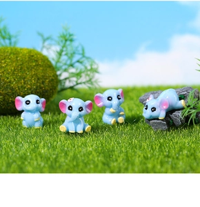 4er-Set süße blaue Elefantenfiguren aus Harz mit rosa Ohren für DIY-Gartendekoration