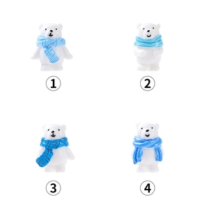 Miniature polar bear figurines with blue scarves for DIY micro landscape resin decor