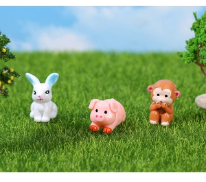 Décorations micro-paysage avec animaux mignons en résine tels que lapin et singe