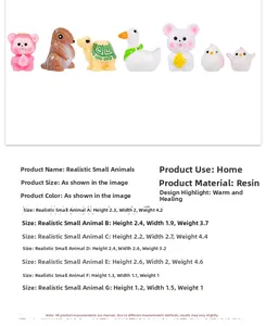 Detailed size parameters of 7 miniature resin animal figurines for moss landscapes