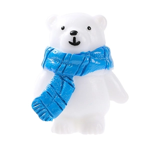 Miniature polar bear figurine with blue scarf for DIY micro landscape snow decor