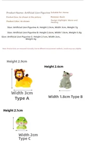 Tabla de tallas con las dimensiones de figuras miniaturas de leones de resina