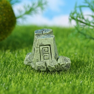 Retro rockery miniature with geometric totem for garden and aquarium landscape