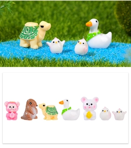 Miniature resin animal figurines set including turtle and duck for moss DIY landscape decor