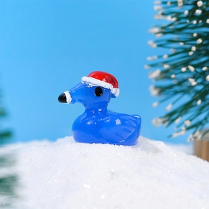Miniatura di anatroccolo di Natale blu in resina con cappello di Babbo Natale per micro paesaggi