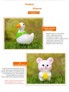 Miniature resin white duck and mouse figurines for moss micro landscape decor