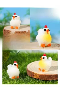 Detailed close-up of miniature resin chicks for terrarium moss DIY landscaping decor
