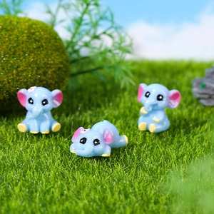 Drei süße blaue Elefantenfiguren aus Harz für DIY-Garten- und Mikrolandschaftsdekoration