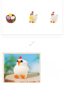 Miniature resin white chicks and bird nest with colorful eggs for micro landscape decor