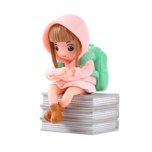 Creative PVC mini backpack girl figurine for micro landscape home and desk decoration