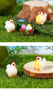 Miniature resin white chick and colorful bird egg nest for terrarium landscape decor