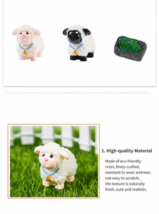 Detailed view of resin sheep figurines with wool texture and tiny golden bells for decor