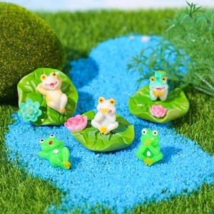 Resin Frog Figurines Miniature Landscape Decor Lotus Leaf Animal Statues For Fairy Garden Home Potted Plant Desktop Ornament