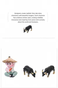 Set de figurines miniatures avec un petit berger et deux buffles d'eau réalistes