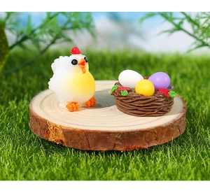 Miniature resin white chick and colorful egg nest ornaments for micro landscape decor