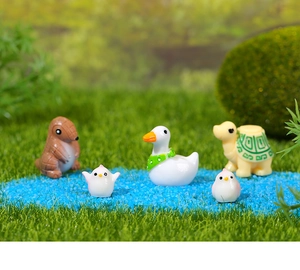 Miniature resin animal figurines including duck and turtle for moss micro landscape decor