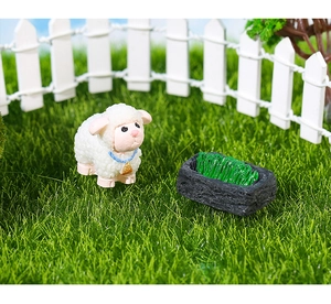 Miniature sheep figurine with feed trough set for succulent garden and micro landscape decor