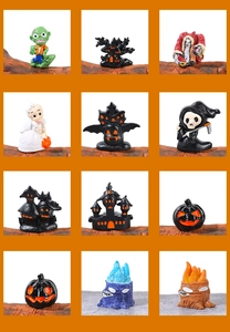 Miniature Halloween figurine set featuring 12 unique resin ghost and pumpkin characters