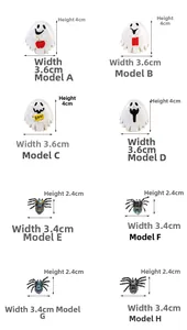 Detailed size chart for Halloween miniature resin ghosts and spider decorative charms