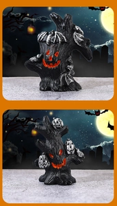 Detailed Halloween spooky resin tree stumps with glowing Jack-o'-lantern faces for DIY decor