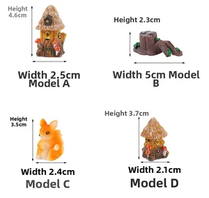 Set di figurine in resina in miniatura con casa, scoiattolo e tronco, dimensioni incluse