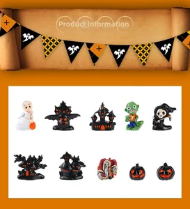 Detailed macro view of 10 miniature 3D Halloween resin figurines for DIY crafts