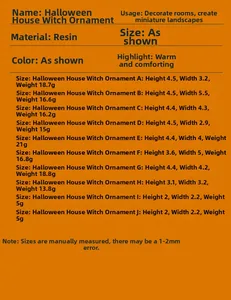 Detailed size and weight chart for 10 styles of resin Halloween house wizard ornaments