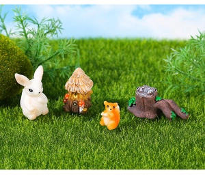 Set de figuras decorativas en miniatura de resina con conejo, ardilla y cabaña