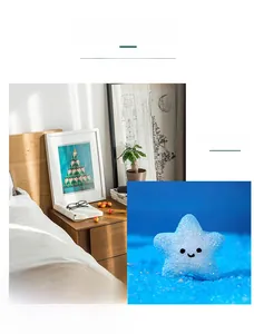 Detailed view of light blue resin starfish decor featuring a cute smile face on the surface