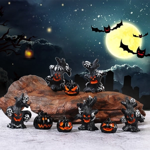 Halloween Miniature Figurine Spooky Resin Tree Trunk Pumpkin Skeleton Spider Decor DIY Micro Landscape Garden Ornament