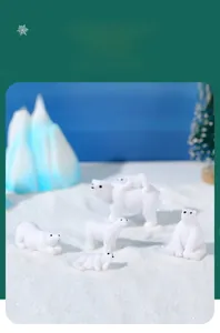 Miniature polar bear figurine set with realistic fur texture for terrarium decor