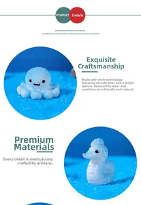 Close-up of sparkling blue resin octopus and seahorse miniatures for micro landscape