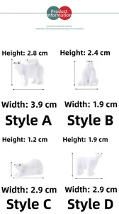 Size specifications for polar bear miniature figurines in various poses and dimensions