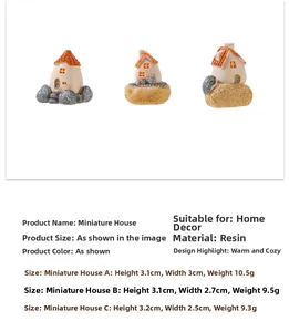 Detailed size and weight specs for a 3-piece set of miniature resin cottage figurines