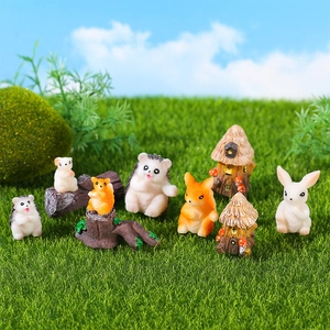 Juego de Decoración Jardín de Hadas Resina Animal Miniatura Erizo Ardilla Conejo Casa de Paja para Plantas Suculentas Escritorio