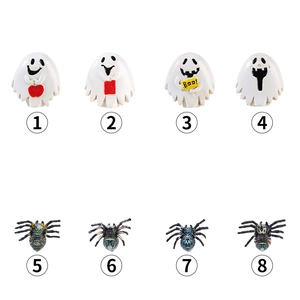 Miniature Halloween resin figurines featuring cute ghosts and spiders for decor