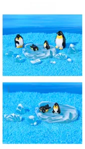 Detailed resin miniature penguin set with simulated ice cubes for micro landscape decor