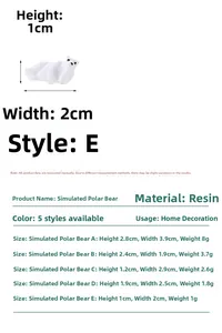 Detailed size specifications for resin polar bear figurines in various miniature poses
