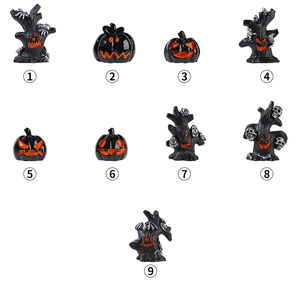 Miniature Halloween resin decor set featuring spooky pumpkin lanterns and black dead trees