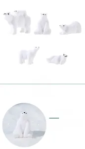 Detail view of 5-piece polar bear resin figurines for miniature landscape garden decor