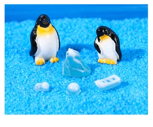 Miniature penguin resin figures set with blue iceberg and sand for DIY micro landscape